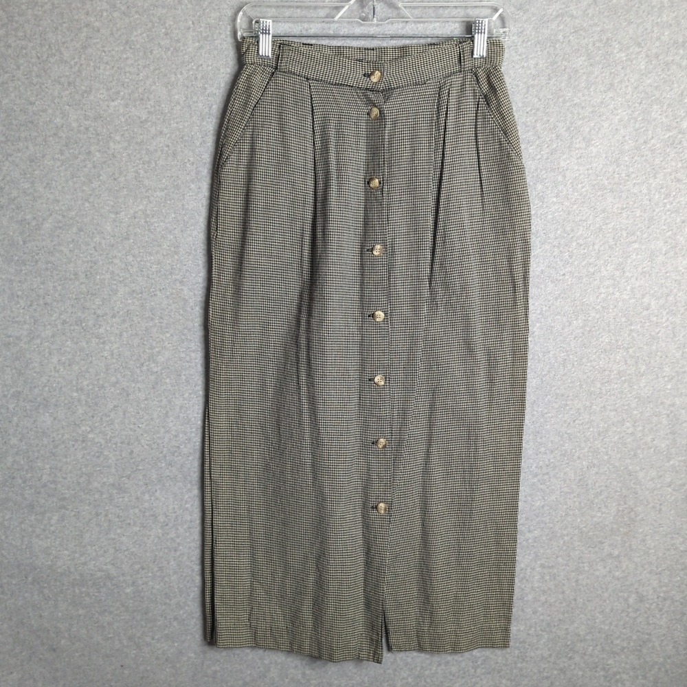 Eagle's Eye Vintage Houndstooth Skirt Midi‎ Button Front Sz 8 80s Academia Y2K